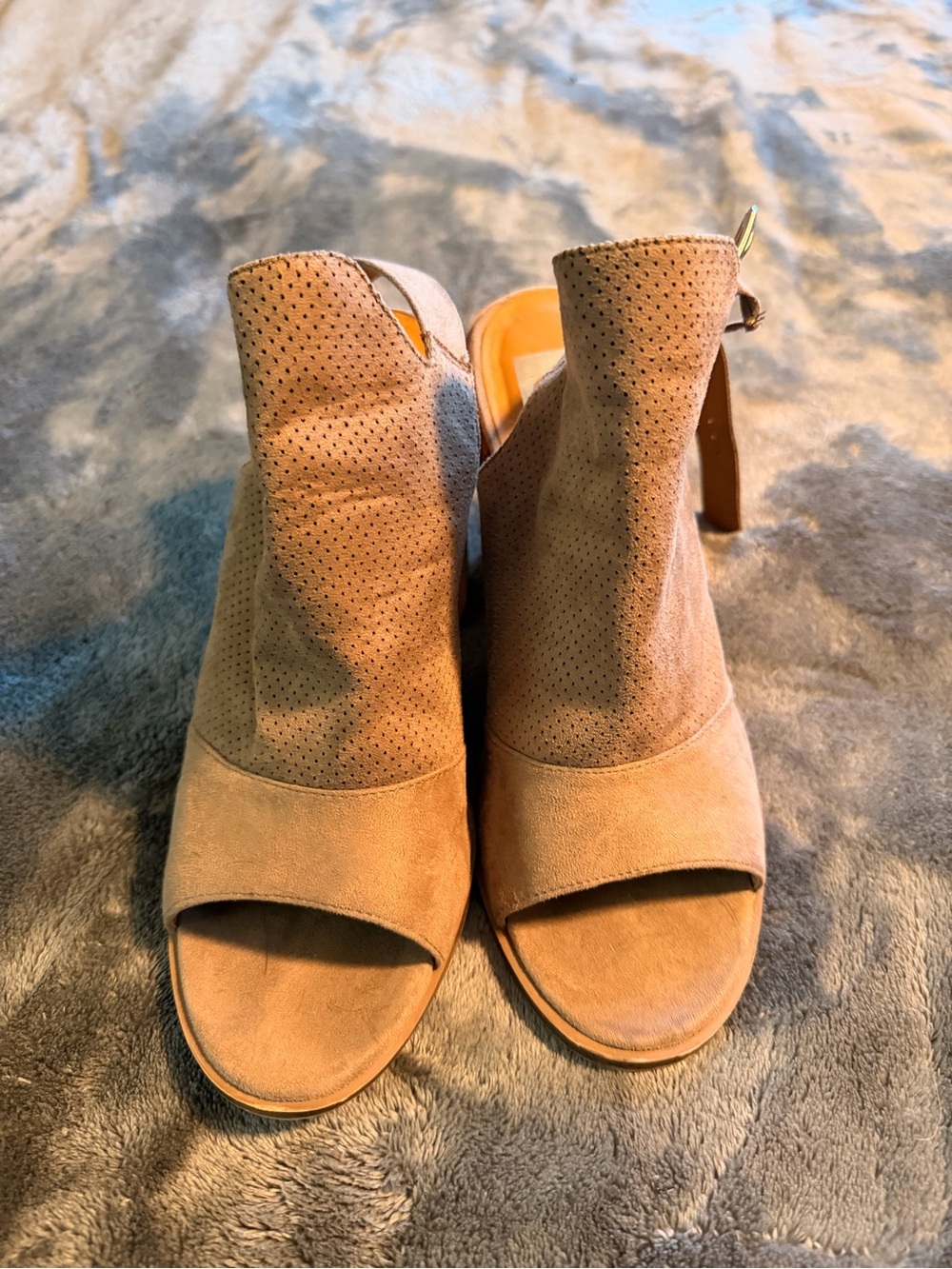 Dolce Vita Tan Suede Peep-Toe Block Heel Booties